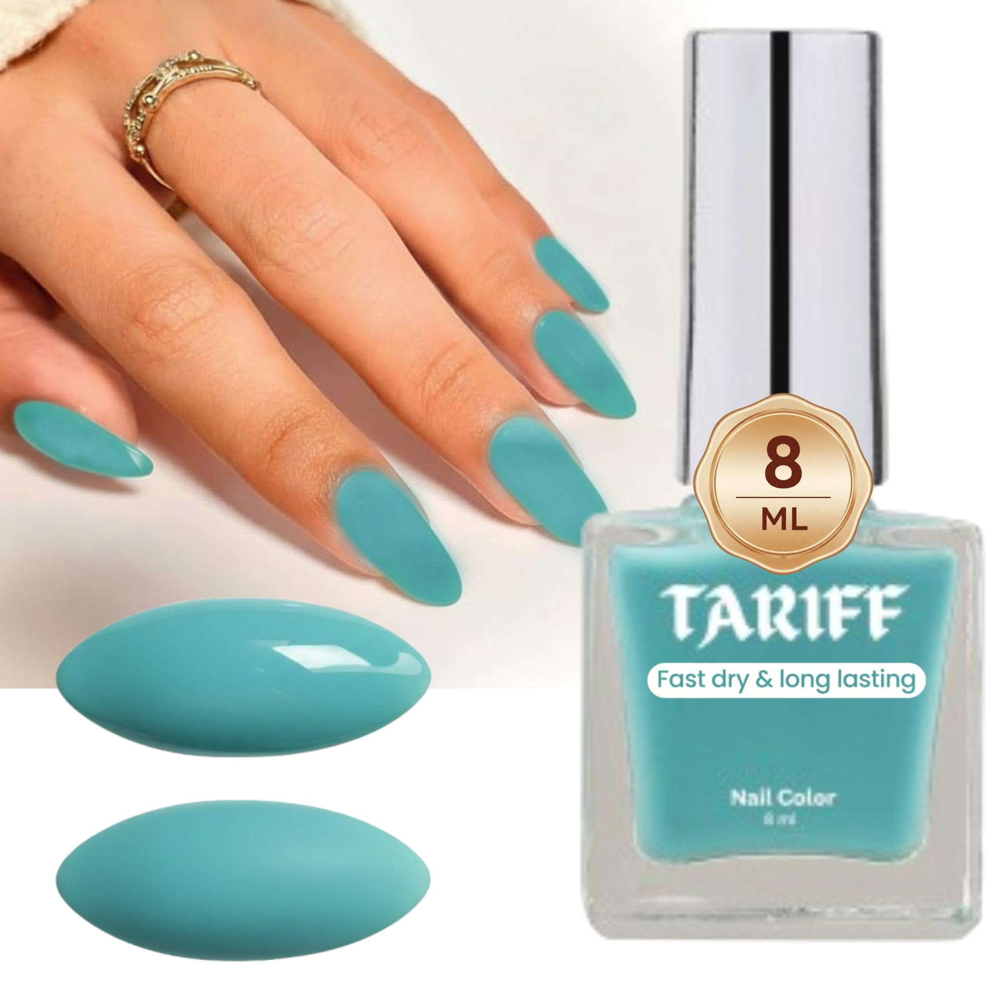 TARIFF Nail Polish 8ml | Aqua Blue Nail Polish | Turquoise Glossy Shade | Light moss green colour | Glossy Gel Finish nail polish For Women Kids Girls. (Aqua Rush - T004)-image-25