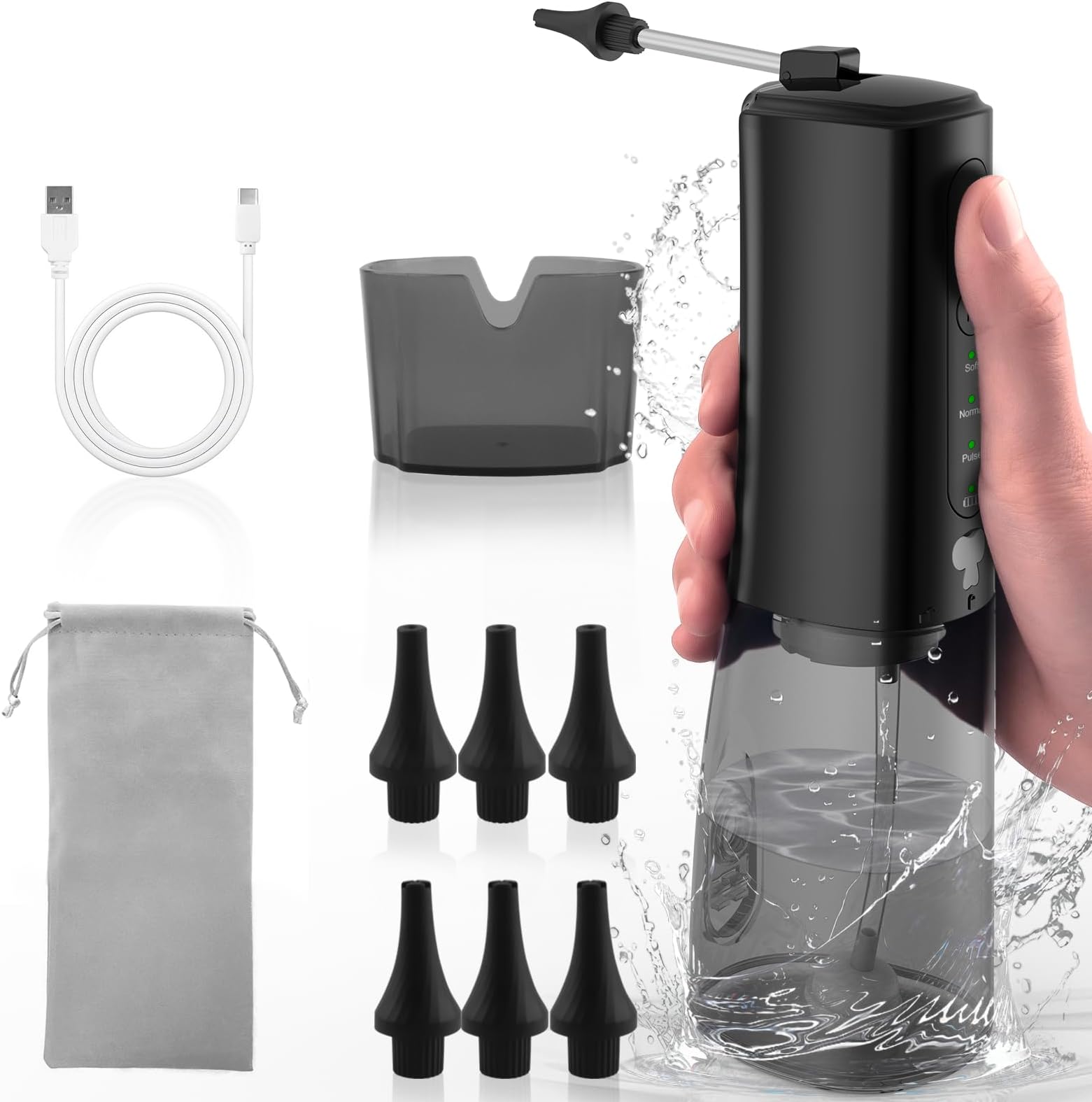 Water Powered Ear Cleaner Ear Wax Removal Kit Waterproof USB Rechargeable Safe & Effective Triple Stream 3 Pressure Settings 3 Modes Ear Wax Removal Kit with Basin & 6 Replaceable Nozzles