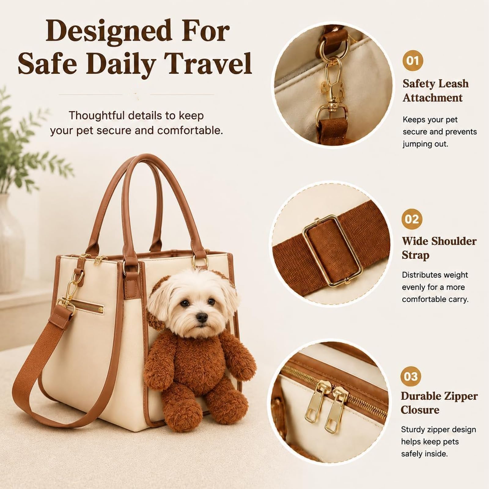 Teddy-Hundetragetasche (White,Medium)