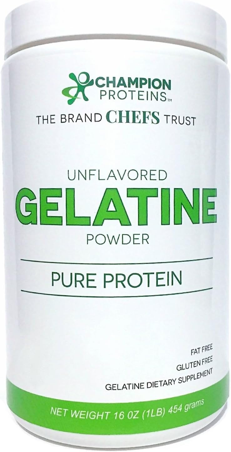Unflavored Gelatin Powder, Gelatine Collagen Protein, Keto & Paleo Friendly, Gluten Free, All Natural, No Preservatives, Non-GMO, Champion Proteins Gelatine is PROUDLY MADE IN THE USA, 1/LB (16 oz)