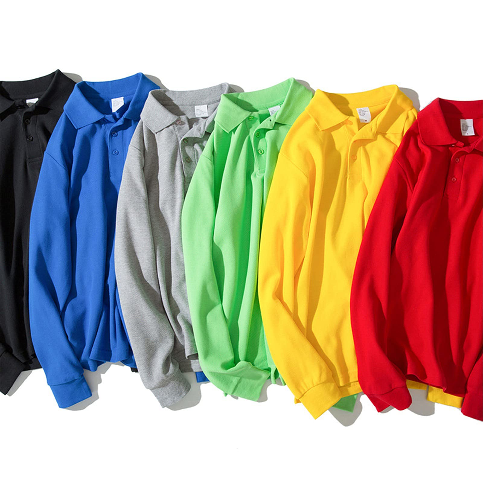 Herren-Poloshirt, langärmelig, einfarbig, für Frühling und Herbst, hellblau, XXL