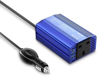 BESTEK Wechselrichter 300W DC 12V bis AC 230V 240V, Autoladegerät-Transformator, Feuerzeugadapter mit 3-poligem Stecker und zwei USB-Anschlüssen Blau