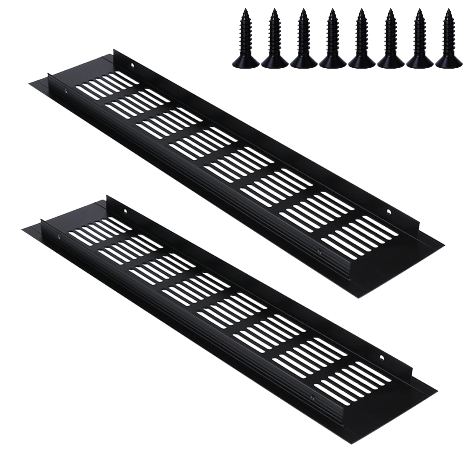 80mm*350mm Air Vents Grille Cover Aluminum Alloy Internal Ventilation Grilles Black Louvred Wall Vent Kitchen Cupboard Wardrobe Accessory (2 Pieces)