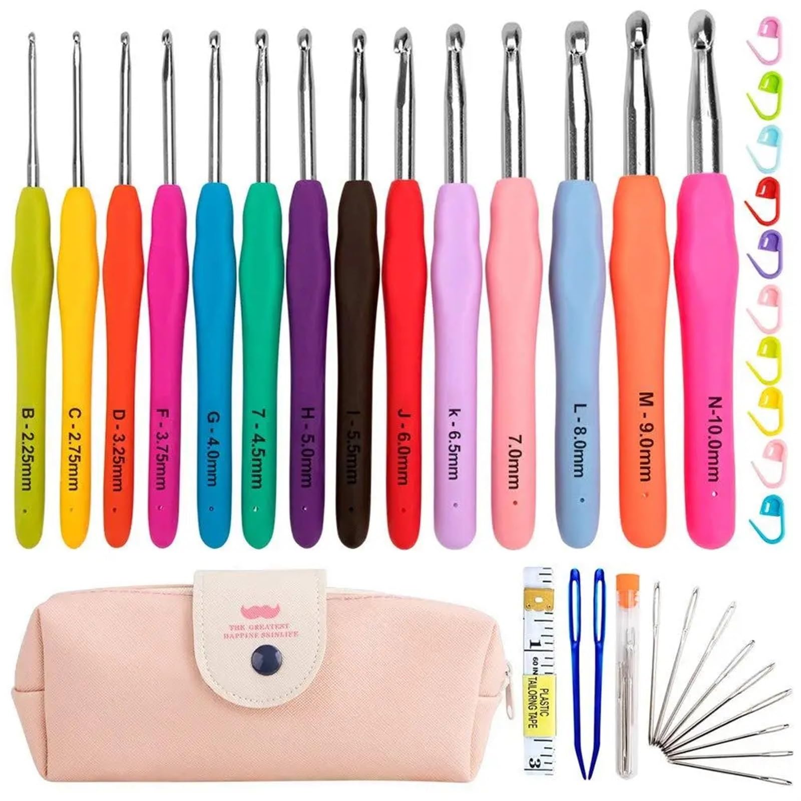 L6NqIAG Crochet Kit Sewing Kit Aluminum Crochet Needles Hooks Knitting Stitch Craft Yarn Clean for Frequent Travelers Crafts Tools(14pcs Set)