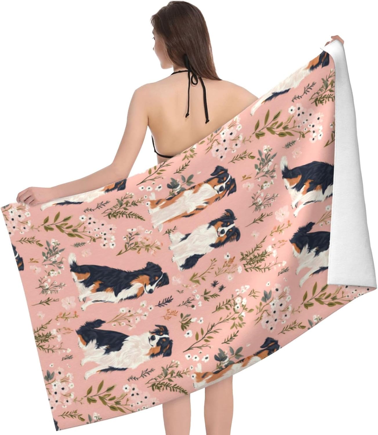 Cute Dog Beach Towel,32x52in,Quick-Dry Sand-Free Puppy Bath Towels,Microfiber Lightweight for Travel Pool Yoga Beach Outdoor Activities Decor Accessories Gifts (Australian Shepherd Pink)