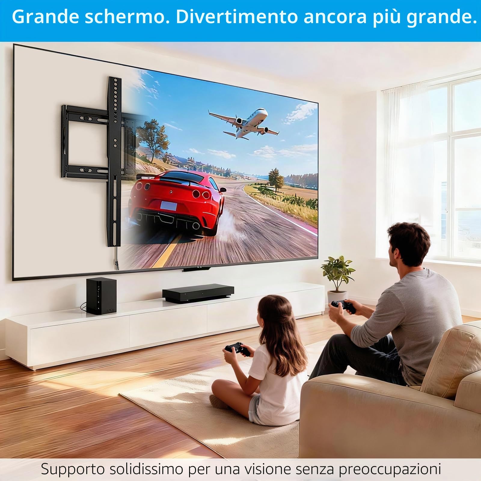 HOME VISION - Supporto fisso da parete per TV, fino a 120 kg, per televisori piatti e curvi da 42”-100”, staffa di montaggio a parete per TV da 16"/18"/24" VESA 800 x 600 mm, salvaspazio
