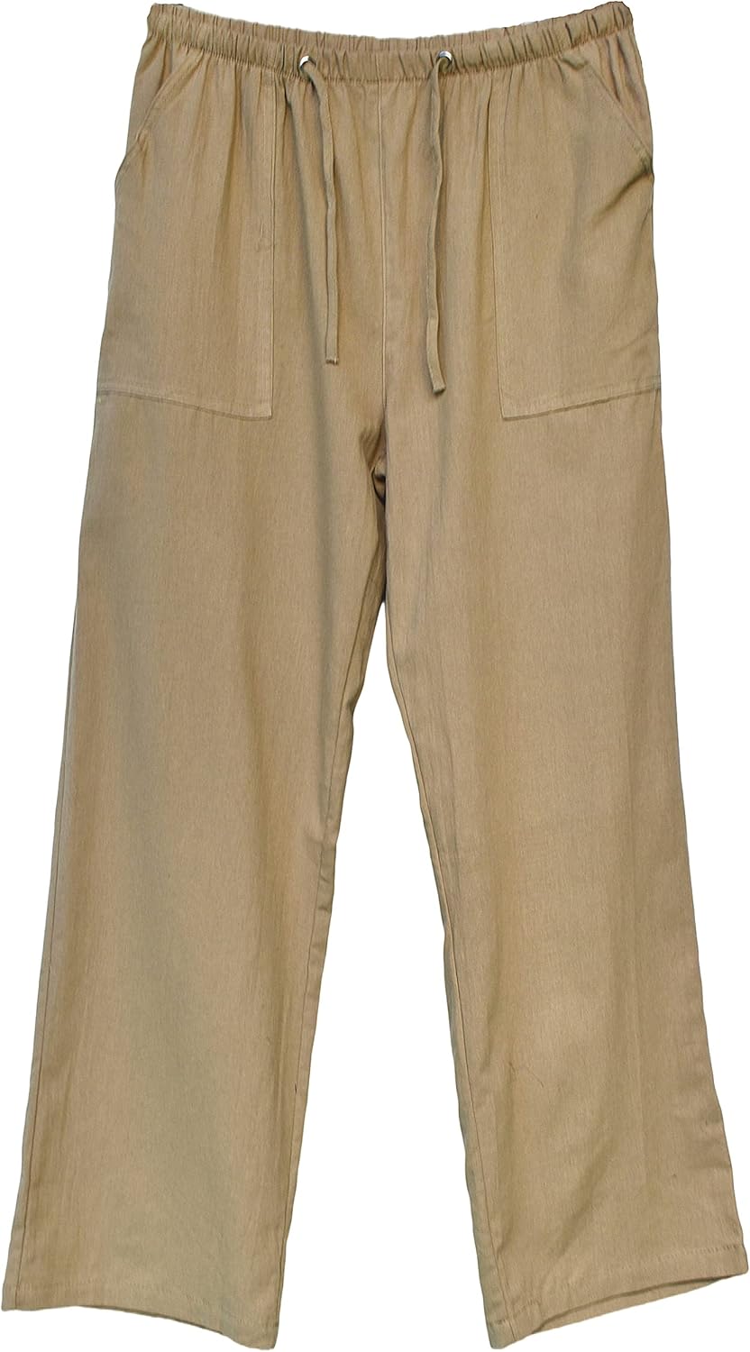 perdontoo Mens Casual Cotton Linen Pants Elastic Waist Drawstring Straight Summer Beach Pants - Image 3