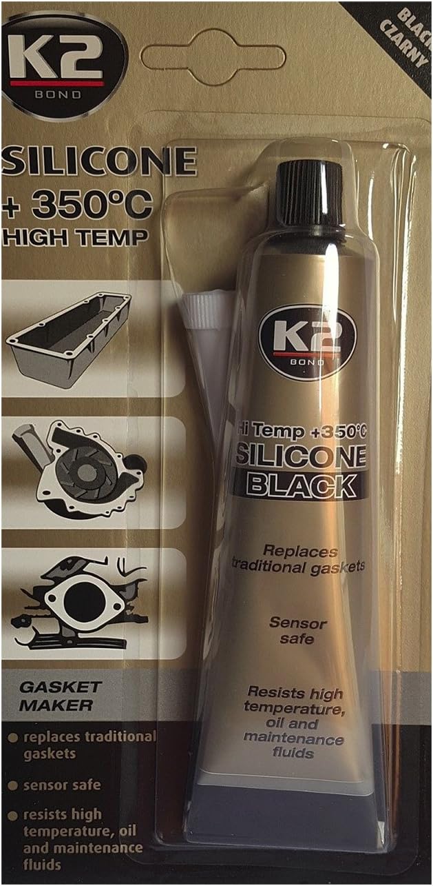 K2 High Temperature Silicone Sealant Dichtsi Likon, Temperature Extremes to + 350 °C; Black; 85g