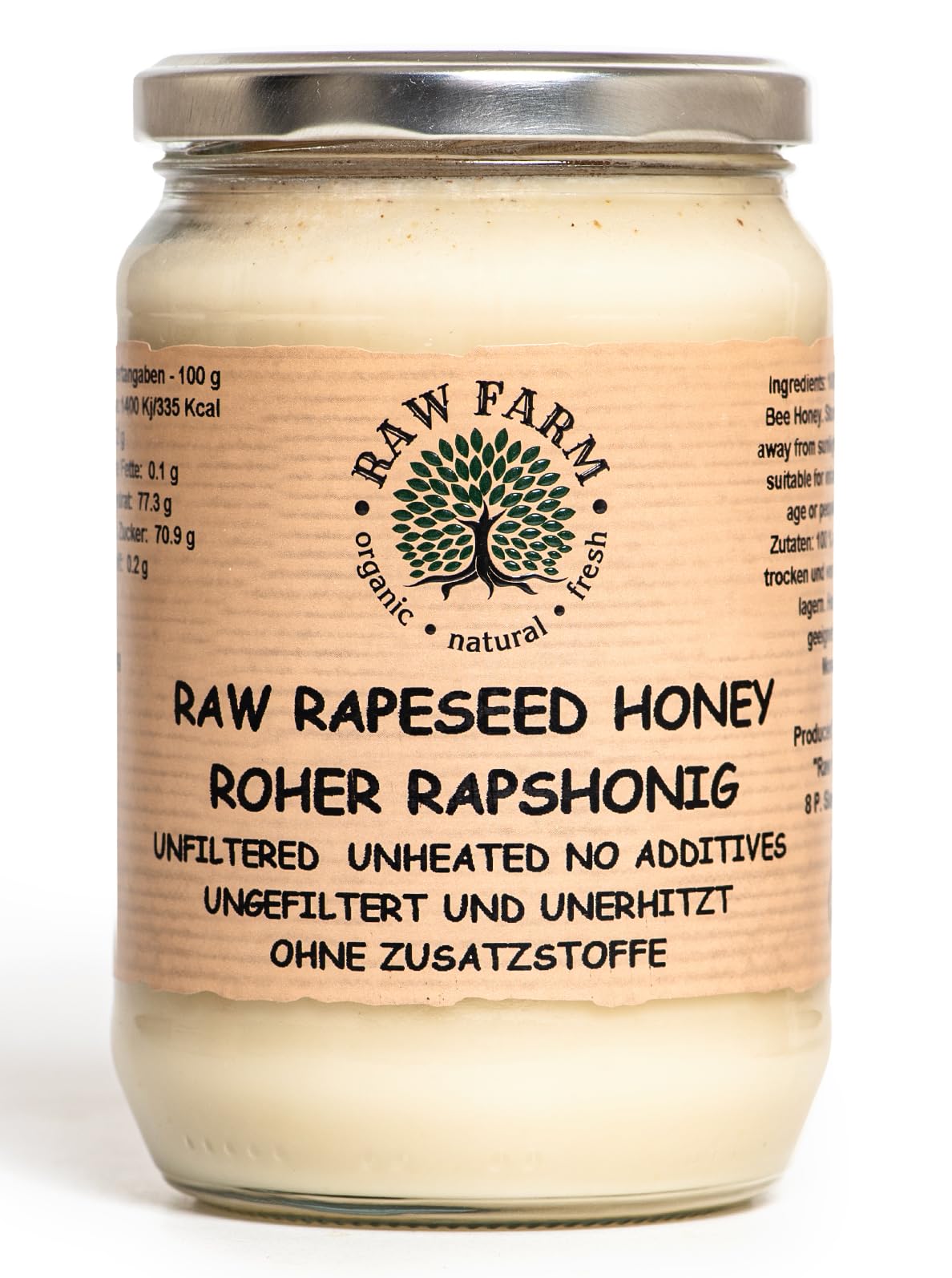 900 g Pure Raw Rapeseed Honey - Unfiltered, Unheated, Unprocessed, Cold-Extracted – Rich in Enzymes & Pollen, Straight from RAW FARM Bee hives (900, Rapeseed)