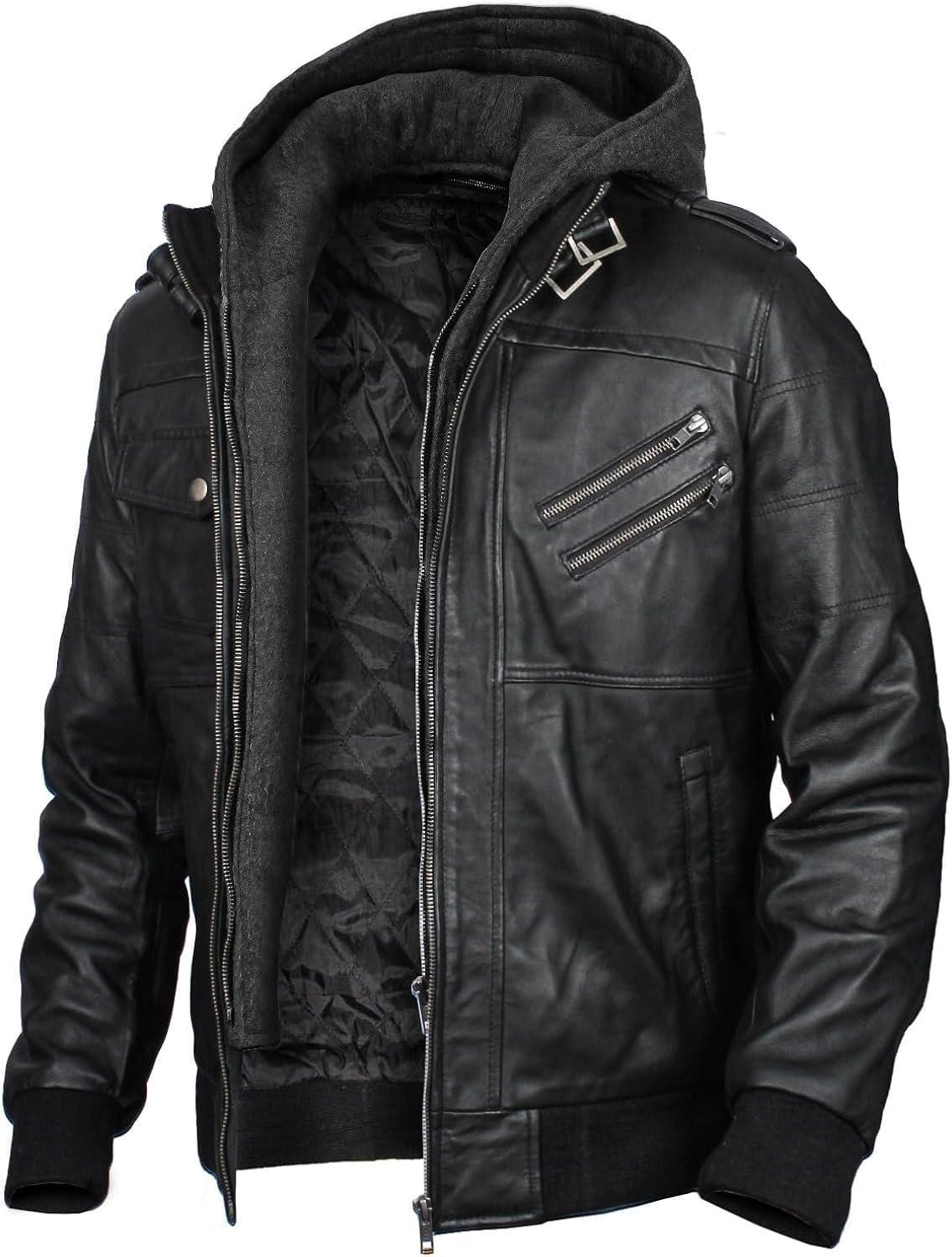 Mens leather jacket Geniune motorcycle Fashion jacket men with removable hood leather jacket for man Leather jacket.