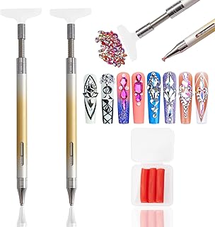 WOKOTO 2 PCS Refillable Wax Rhinestone Picker Tools For Nails With 1 Box Spare Silicone Clay, Yellow Gradient Double-Side Rotating Push Wax Pencil And Correction Tool For Rhinestones Diamond Art