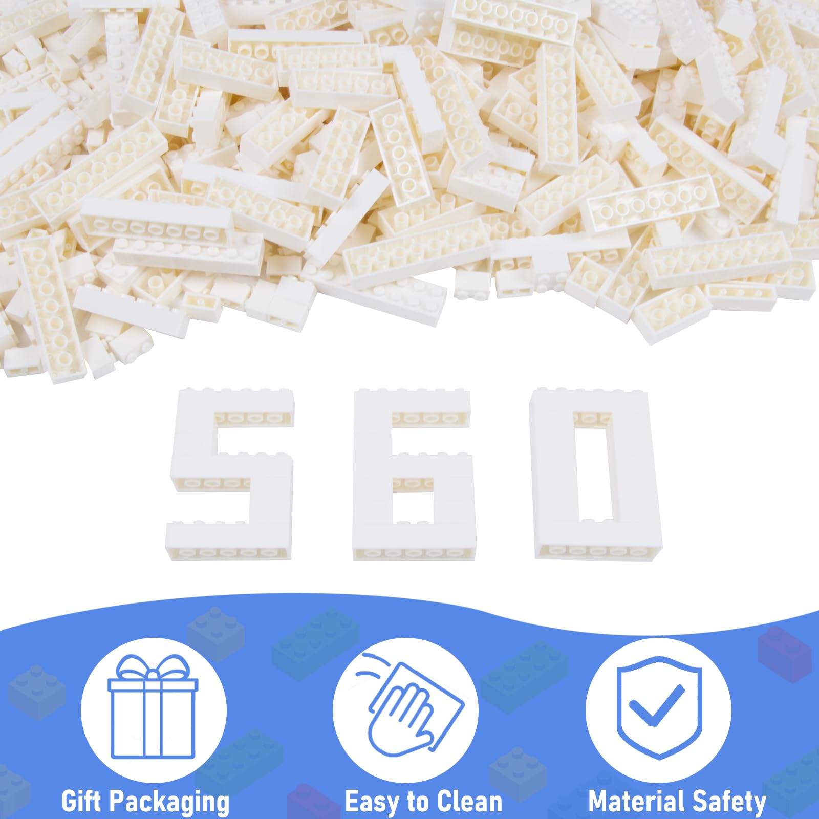 Cabeeskii Set di 560 mattoncini classici da costruzione, pietre bianche sfuse in 7 misure, set di ricarica classici di mattoncini compatibili con tutte le principali marche, Basic Bricks per bambini e