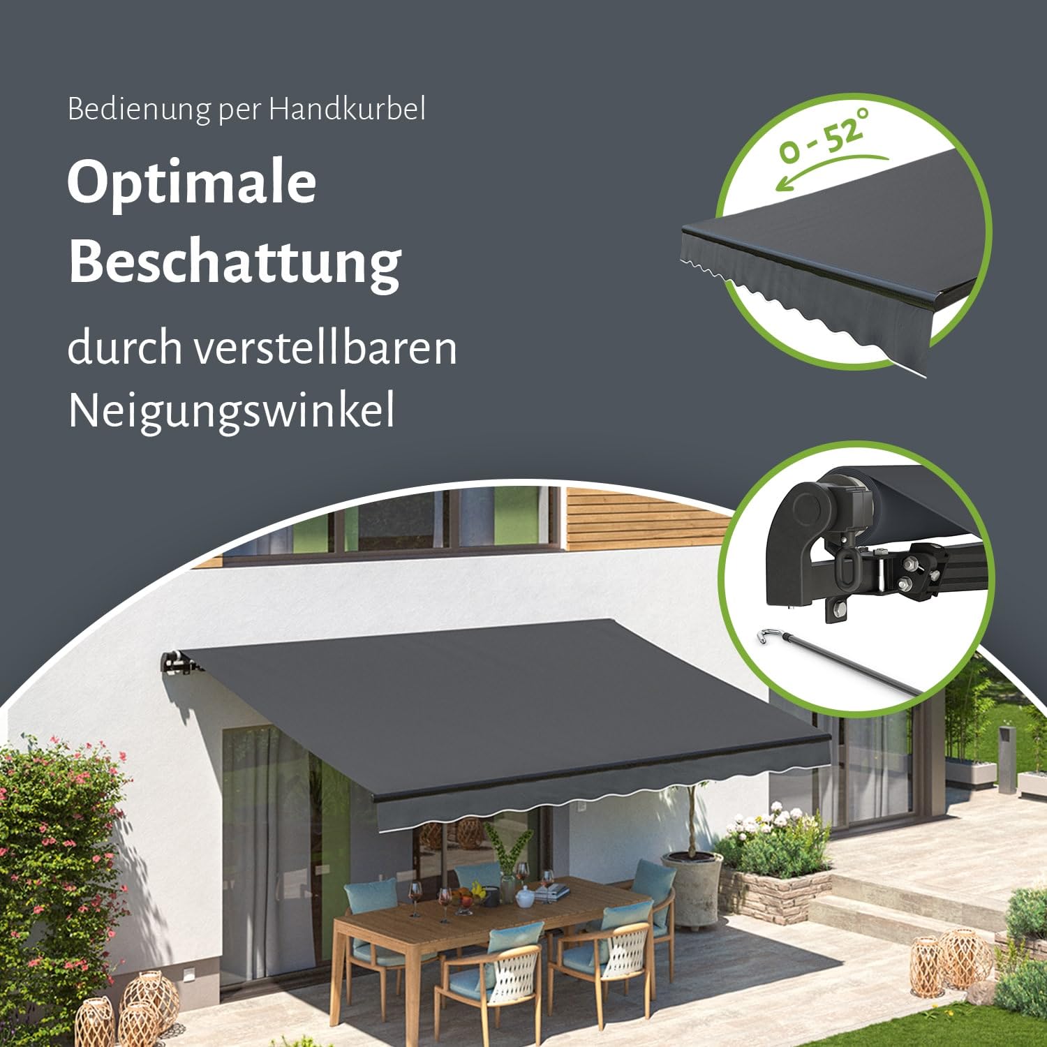 empasa manuelle Gelenkarmmarkise Markise Start Sonnenmarkise Sonnenschutz Alu/Polyester komplett vormontiert, in verschiedenen Größen und Farben, Farbe:anthrazit, Größe:300 x 250