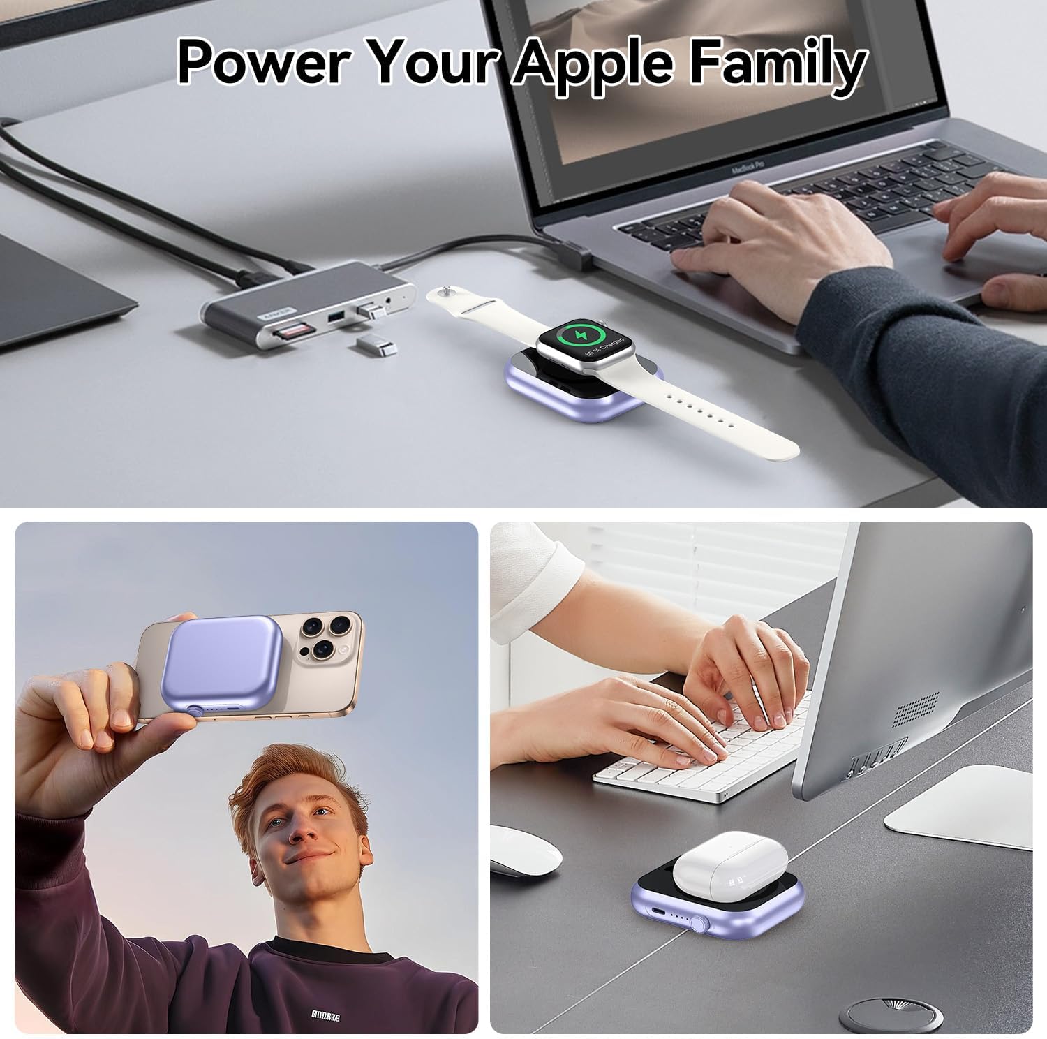 ummz for MagSafe Battery Pack 10000mAh,3-in-1 Magnetic Portable Charger,22.5W PD Fast Charging USB C in&Out Power Bank for iPhone 17/16/15/14/13/12,Apple Watch Series,Airpods