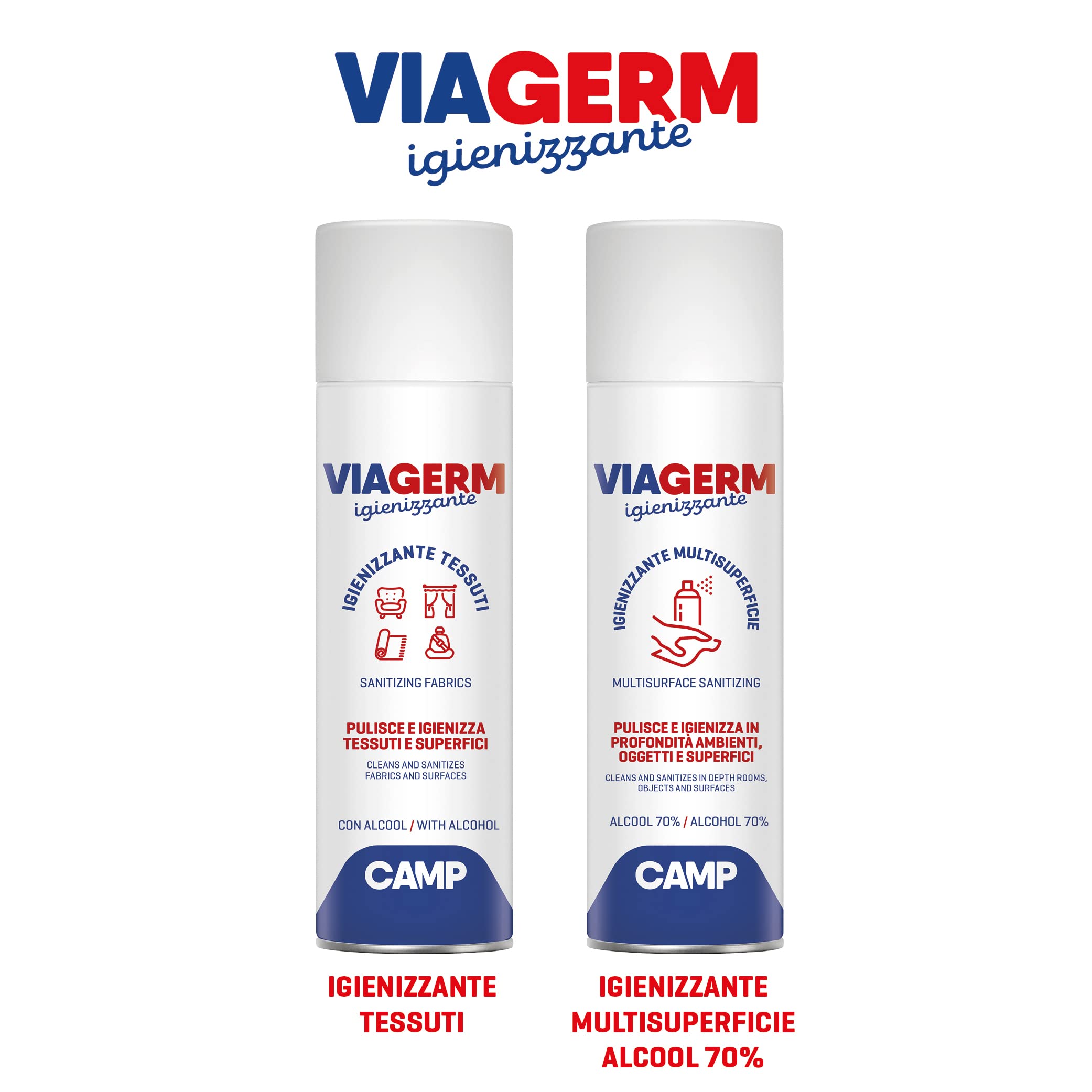 CAMP Viagerm Igienizzante Multisuperficie Spray con alcool 70%, Pack 12x500ml