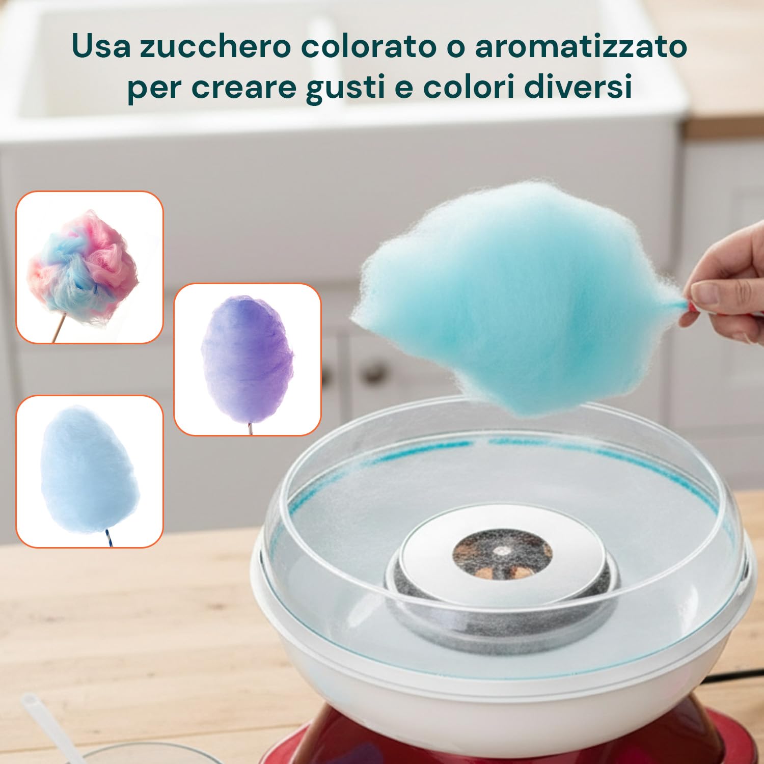 Avilia - Macchina Zucchero Filato Elettrica 500W Facile da Usare con Vaschetta Removibile, Accessori Inclusi e Riscaldamento Rapido per Zucchero Colorato o Aromatizzato, Ideale per Bambini e Feste