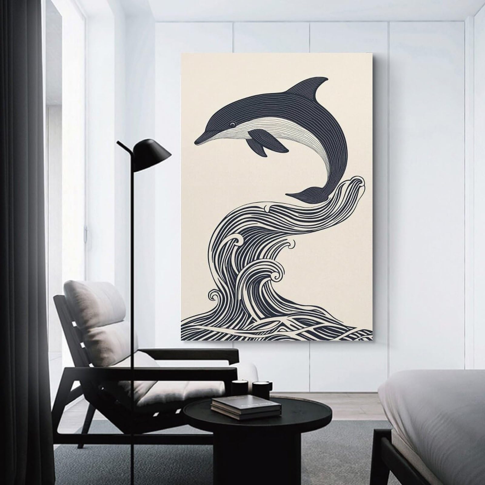 Junmoney Dolphin Leaping Wave Canvas Wall Picture, 24x36inch(60x90cm), for Front Hall, Corridor Or Welcome Spaces, Wall Decor to Refresh Empty Corners