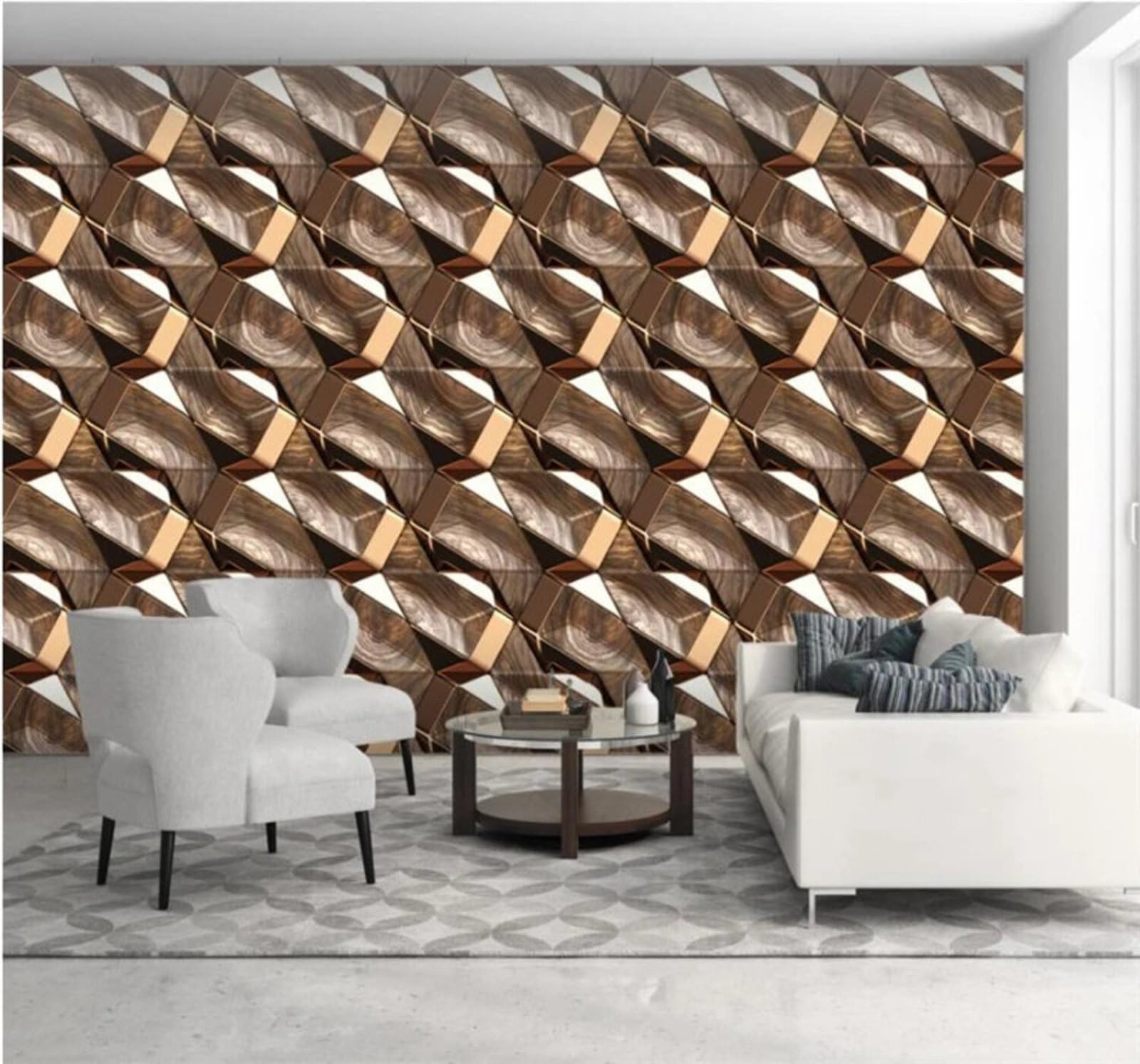 Wallpaper-3D-Xlm 430Cm×300Cm(B×H) Abstract Wood Grain Gold Geometric Unique 3D Wallpaper Easy Install Feature Office Living Room Sofa Bedroom Tv Background Wall Decoration-430Cm×300Cm
