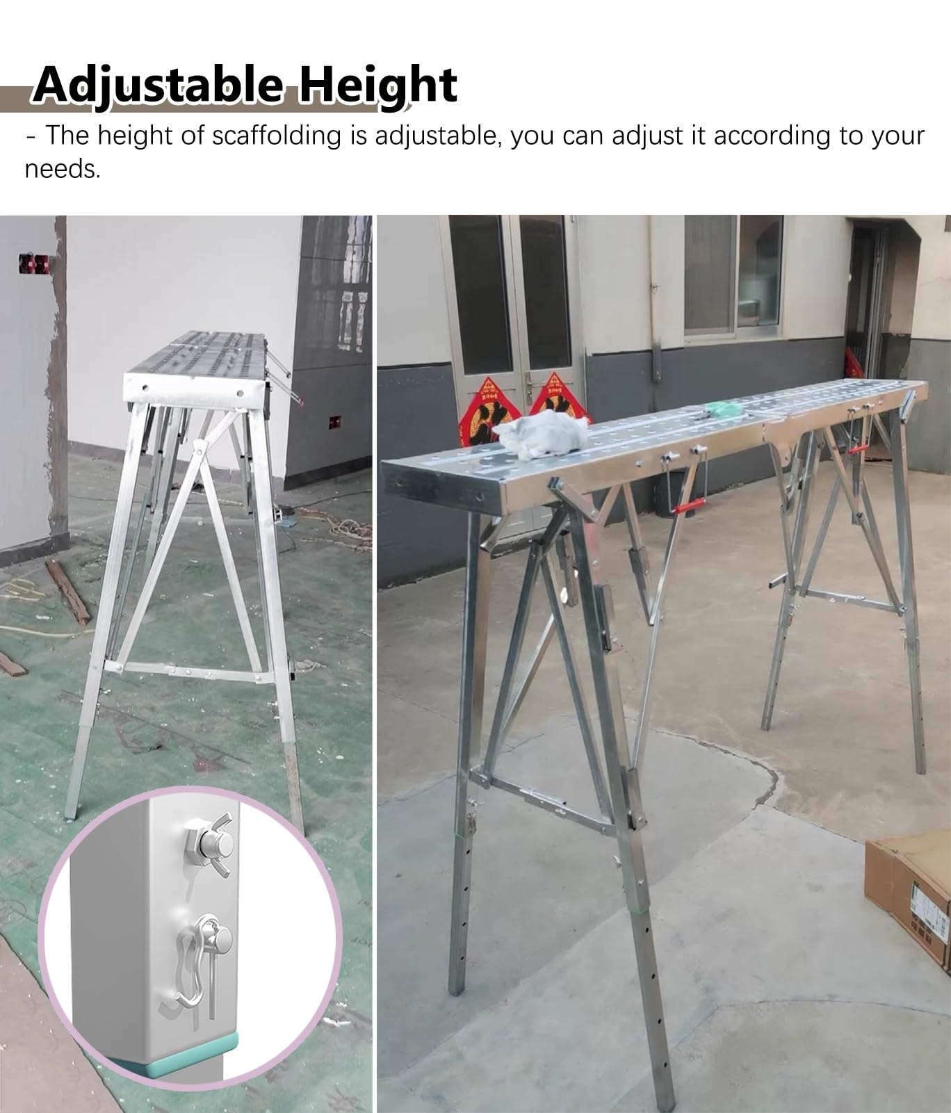 Andamio Plataforma de Andamio Compacta con Herrajes, Plataforma de Trabajo de Acero Galvanizado con Reposapiés, Juego de Tablones de Andamio Multiusos de Altura Regulable(Style 1)