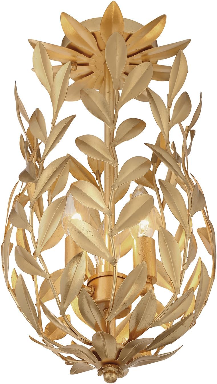 Crystorama Broche 3 Light Antique Gold Semi Flush Mount