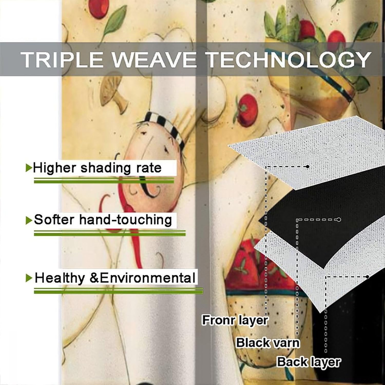 Retro Chef Kitchen Curtain Three Fat Chef Gourmet for Bedroom Living Room Blackout Decor Window Drapes 42" W X 63" L