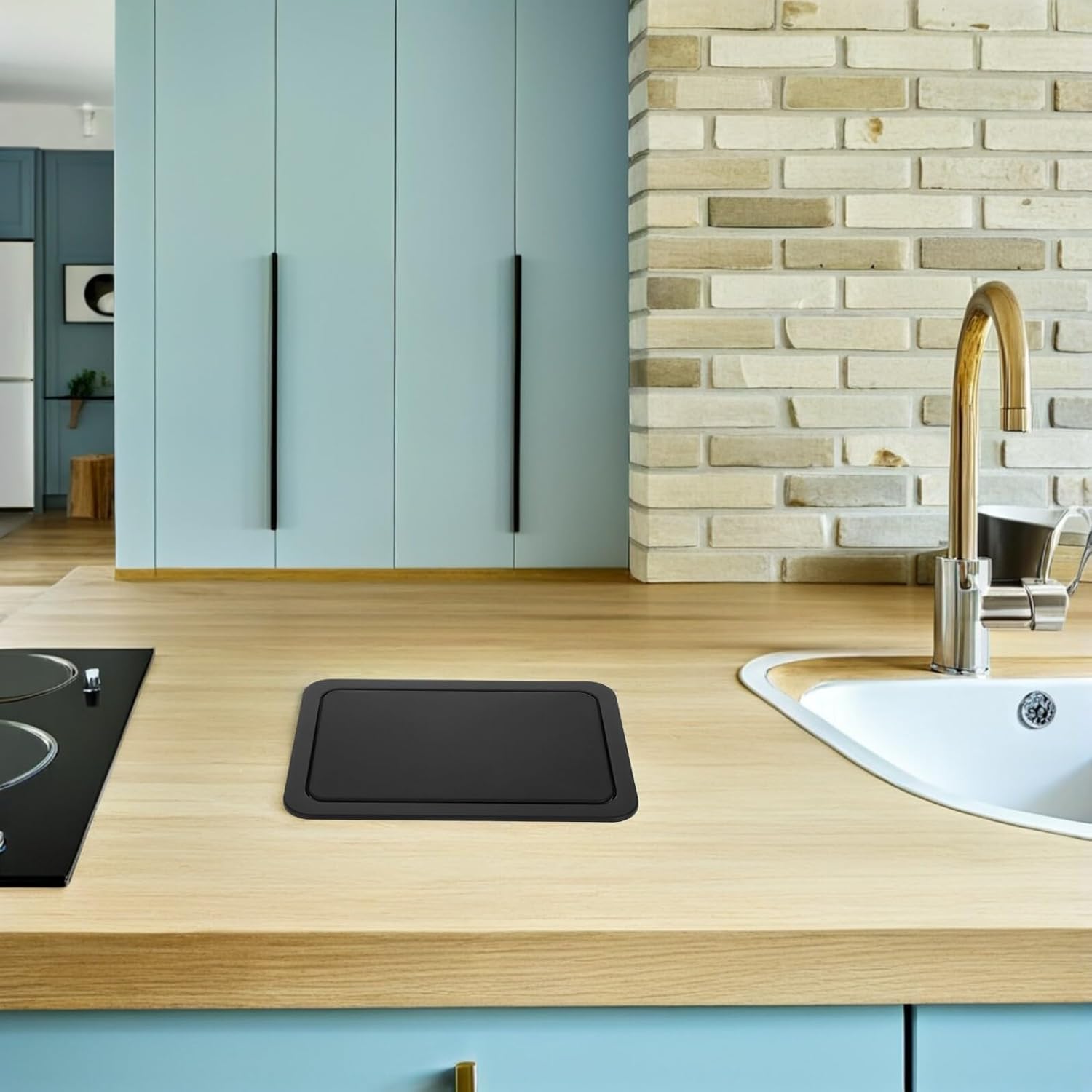 2pcs Rectangular Recessed Countertop Trash Bin Covers, Stainless Steel Waste Chute Lids with Flap, Black Medium 260x175mm for Kitchen and Bathroom Trash Cans