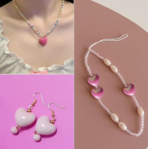 Miniatura 6 de 40 cuentas de acrílico de 0.787 in de color rosa, cuentas de acrílico de color AB para el día de San Valentín para hacer joyas