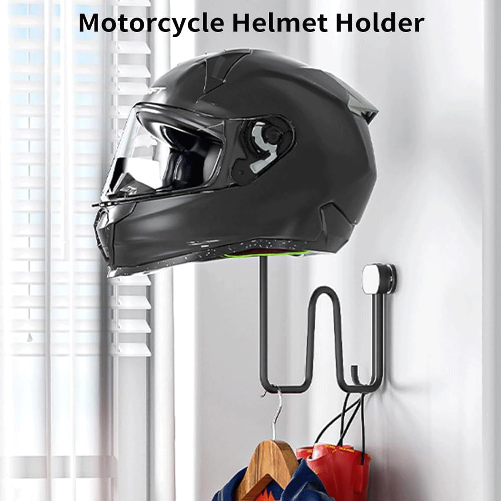 Motorradhelmständer Motorrad-Helmhalter aus Metall, Wandmontage, Helmaufhänger mit Haken, 180-Grad-Drehung, Display-Aufhängerständer für Mäntel, Mützen, Hüte Helme platzieren