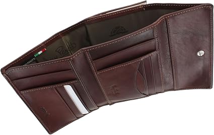 Tony Perotti Portafoglio da uomo italiano con tasca portamonete - Portafogli da uomo a tre ante con tasca portamonete - Eco-Friendly Tanned, Nero, Taglia unica : Tony Perotti