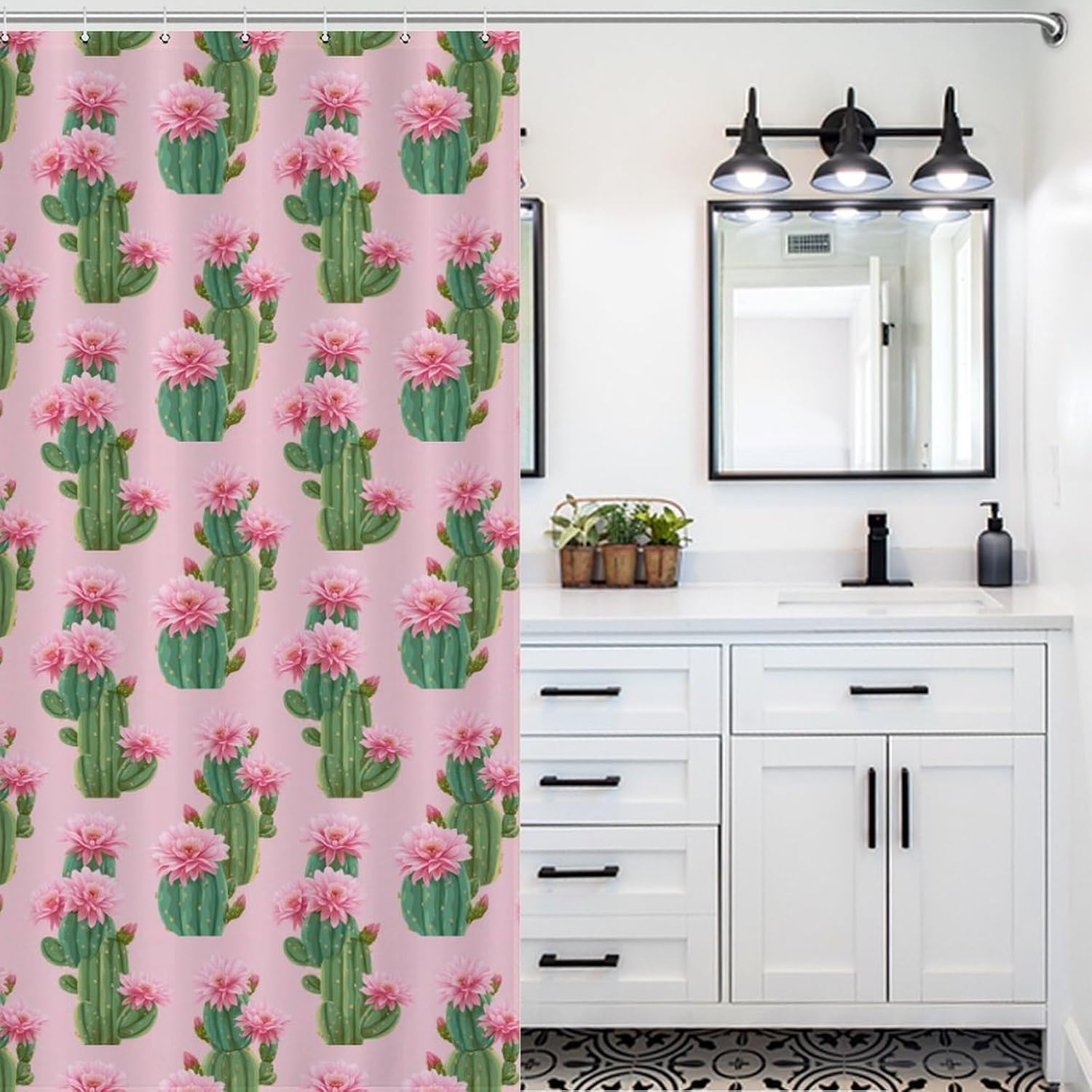 Tropical Cactus Flowers Shower Curtain 46.85x70.87Inch（119x180cm） Polyester Bath Curtain Shower Curtains Printed Decorative