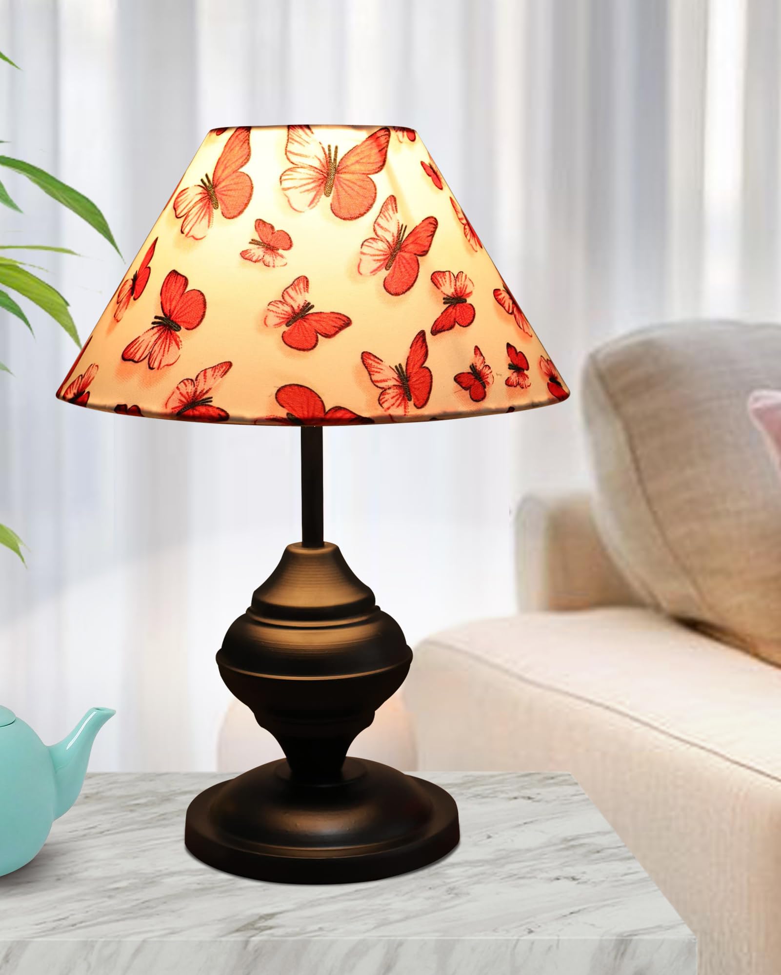 Homesake Black Metal Incandescent Table Lamp,for Living Room,Modern Bedside Light with Printed Shade,Decorative Night Lamp for Bedroom,Study,Office,Home Decor Lighting,E27 Holder,Urn,(Butterfly)