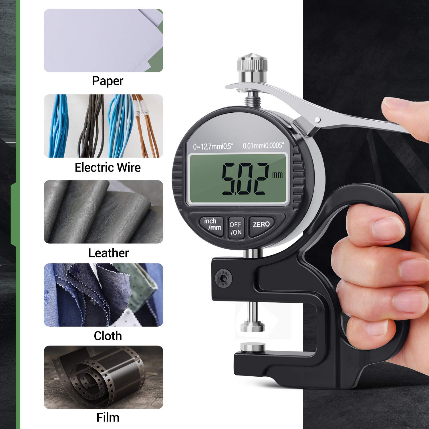 AVIRATH ENTERPRISE Digital Thickness Gauge with Lever Handle – Electronic Micrometer Measuring Tool (0–12.7mm / 0.5 Inch) with LCD Display, 0.01mm Accuracy, Inch/MM Conversion (12.7mm) 4