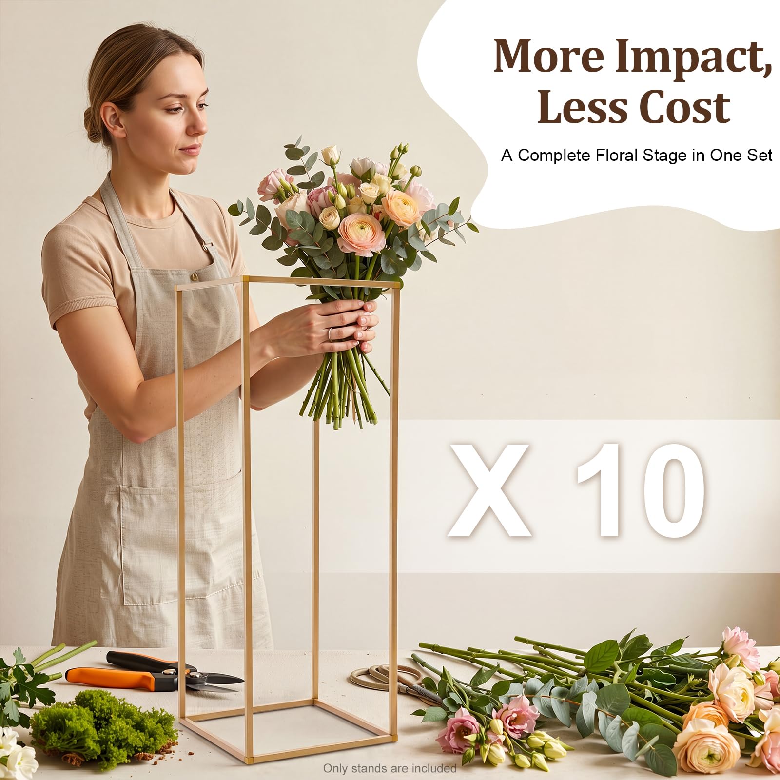 Juego de 10 escaleras de metal doradas para plantas, soporte para flores con maceta, estante decorativo para bodas, fiestas y decoración del hogar