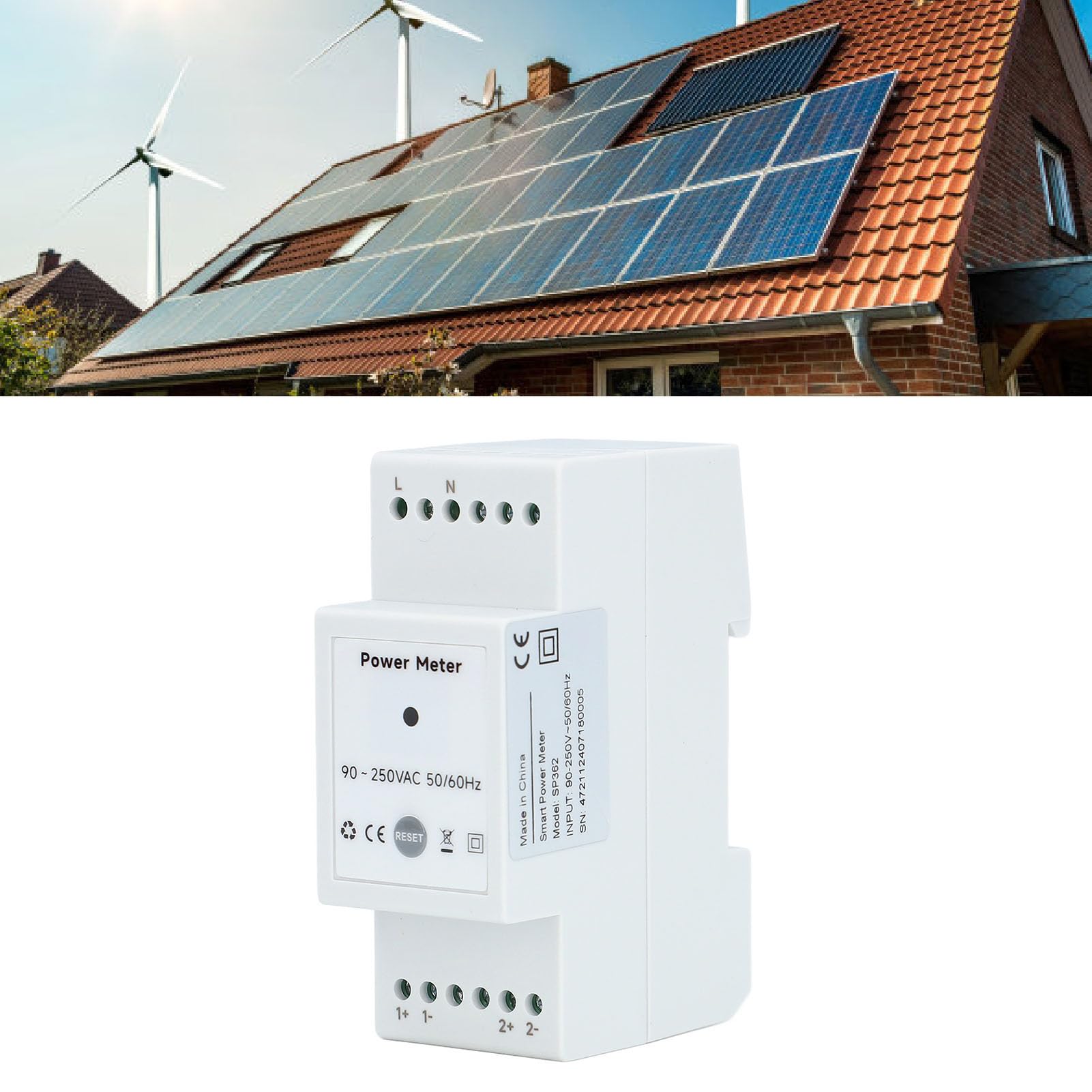 Jednofazowy Licznik Energii AC90-250V Monitorowanie Energii Miernik Zużycia Energii z Cęgowym Przekładnikiem Prądowym 750A X 2 Monitorowanie w Czasie Rzeczywistym Napięcie Prądu