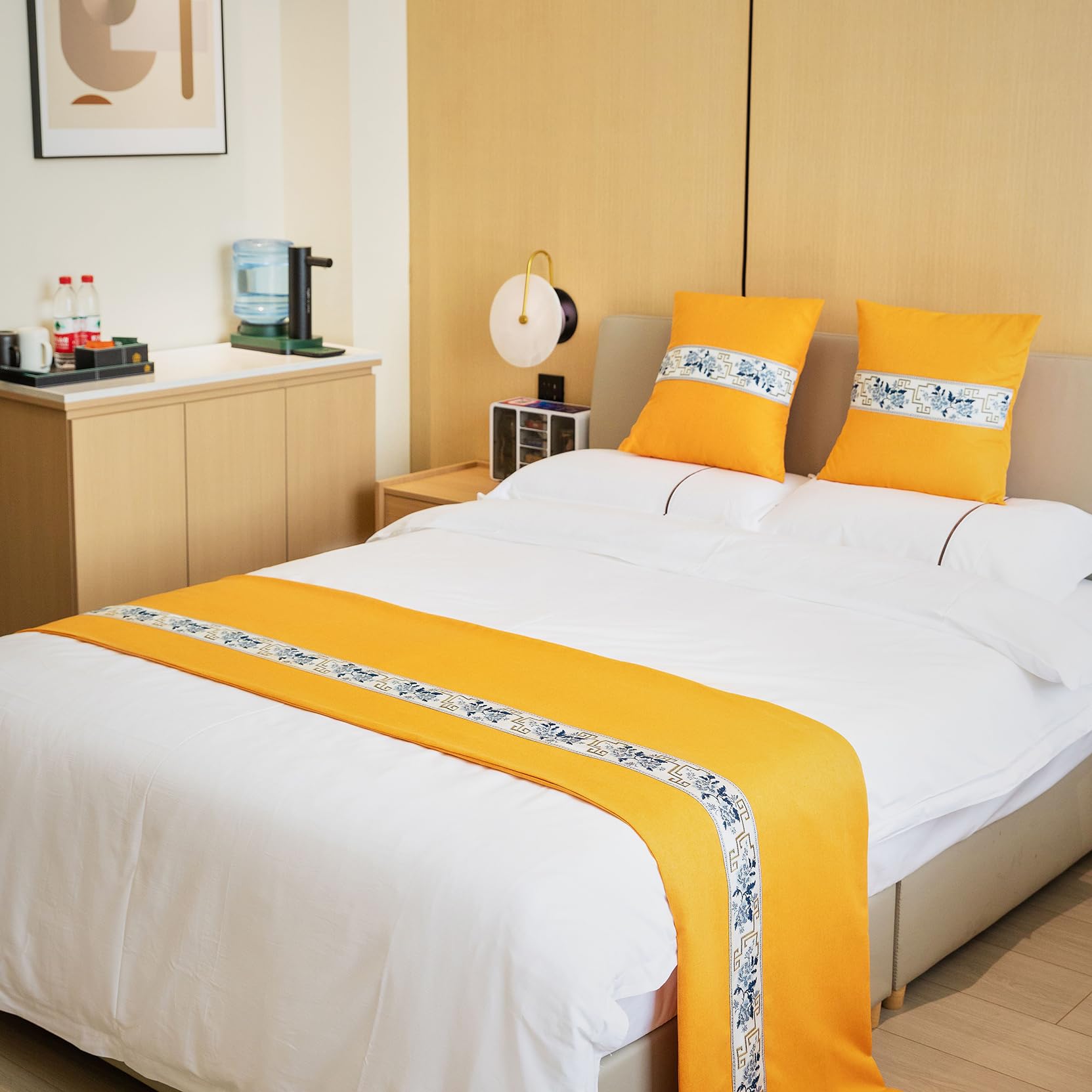HLASMSPE Bed Runner for King Size Throw Blanket Bedding Scarf for Bedroom Fashion Solid Color Bed End Towel for Hotel, Yellow, 50x240cm bed runner for 1.8m bed