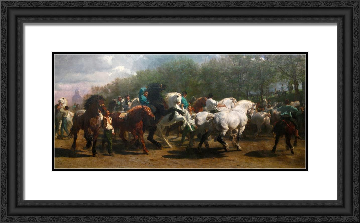 ArtDirect Bonheur Rosa 24x15 Gold Ornate Framed Art Print with Double Matting Titled: The Horse Fair