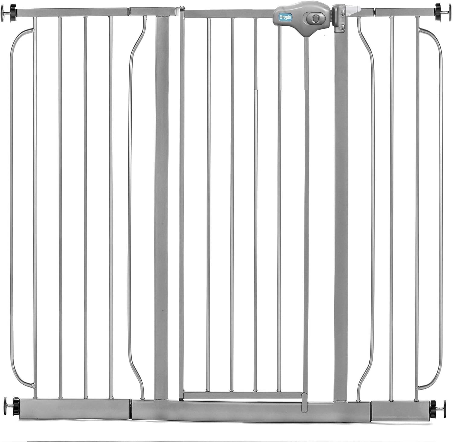 Regalo Easy Step 49-Inch Extra Wide Baby Gate, Includes 4-Inch and 12-Inch Extension Kit, 4 Pack of Pressure Mount Kit and 4 Pack of Wall Mount Kit, Platinum Platinum 29-49"W x 30"H