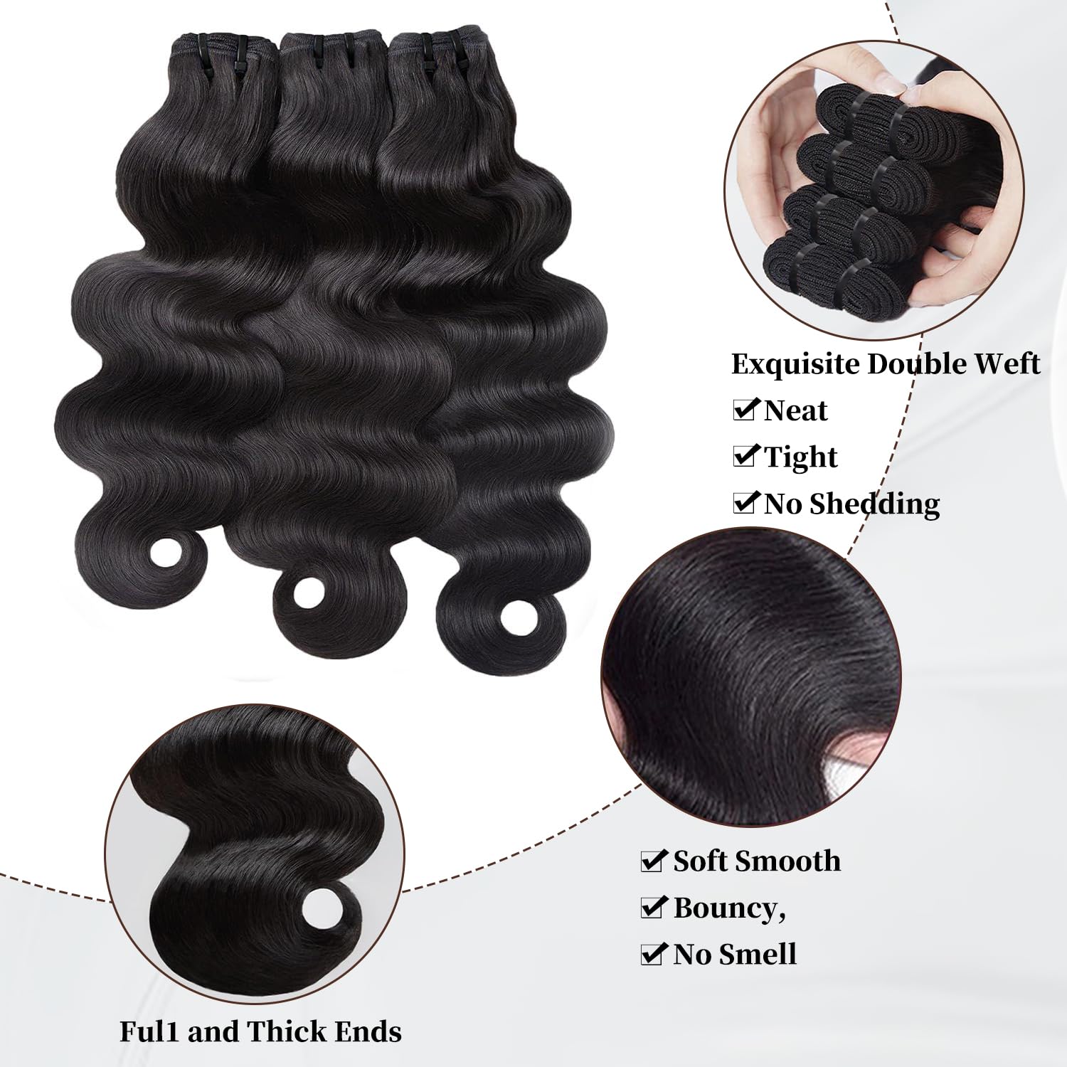 17A Body Wave Bundles Human Hair 100% Raw Cambodian Human Hair 3 Bundles 18 20 22inch,Triple Lifespan Virgin Remy Hair,Keep Texture Silky Soft After Multiple Washes For Women