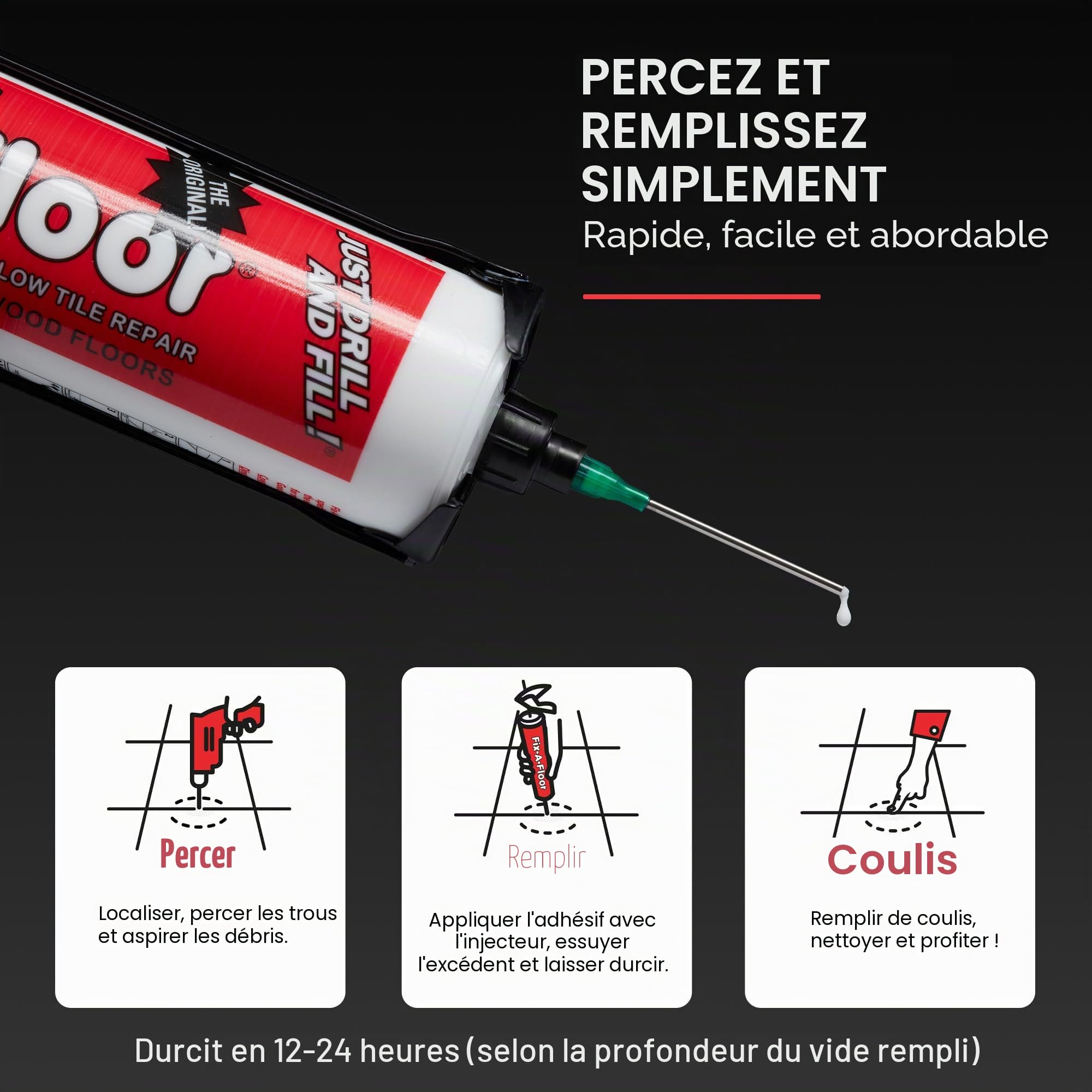 Fix-A-Floor Kit d'injection de micro-précision réutilisable, transparent, pour réparation de sols en bois, vinyle, carrelage