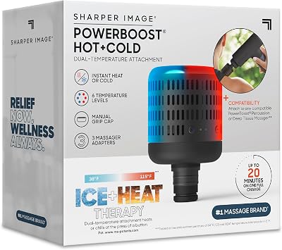 Sharper Image Powerboost Hot + Cold Dual-Temperature Massage Gun Attachment - Instant Heat & Cold, 6 Temperature Levels, Compatible with Powerboost Massage Guns, Black