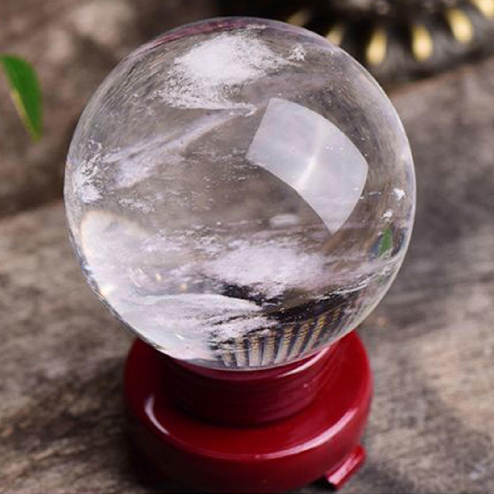 Bola de Cristal Blanca con Soporte Esfera de Bola de Cristal de Cuarzo Transparente Natural, Piedra Preciosa de Cristal de Cuarzo Fundido para Meditación, Esfera de Adivinación(150mm)