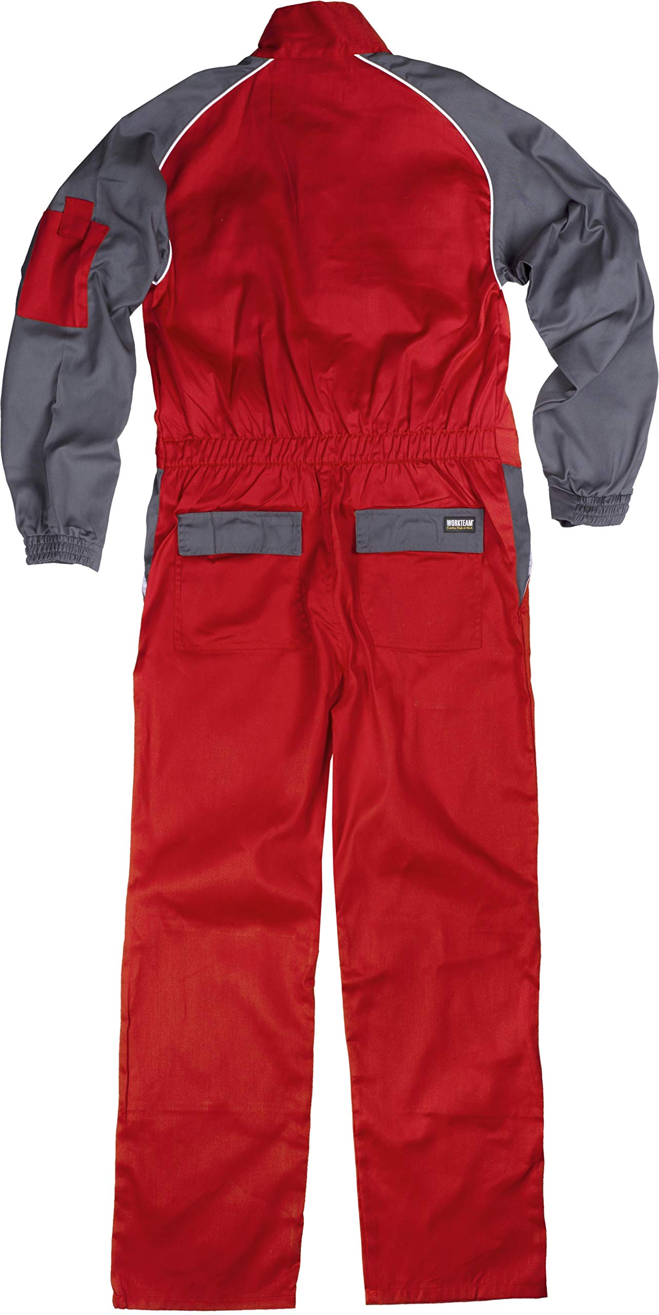 Work Team Buzo Recto con Cuello de Tira, Mangas y Detalles bicolores. Hombre Rojo+Gris 66