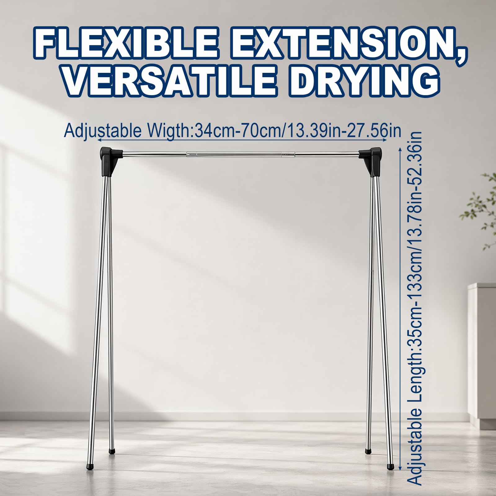 Stendibiancheria telescopico pieghevole acciaio inox argento, dimensioni 7,5x9,4x37cm, larghezza e altezza regolabile, stendino portatile per casa, balcone, viaggi e campeggio