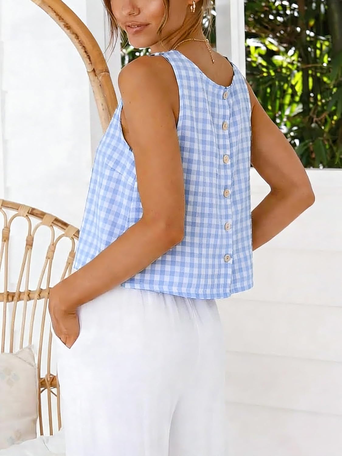 IDEALSANXUN Womens Gingham Crop Tank Tops 2026 Spring Summer Sleeveless Vest Top - Image 2