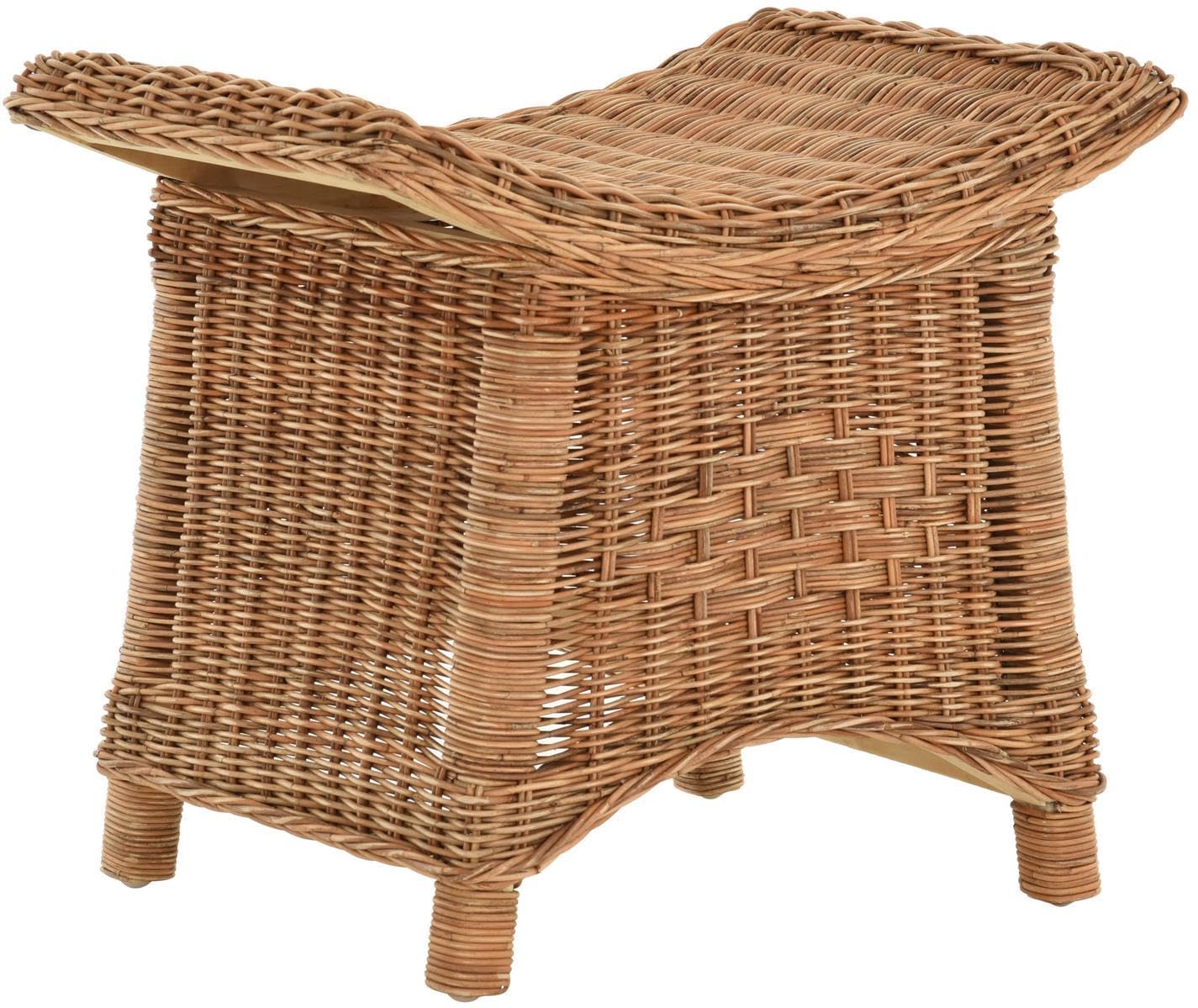 Korb-Outlet Footstool with Curved Shelf, Sturdy Stool / Stool Made of Real Rattan (Natural)
