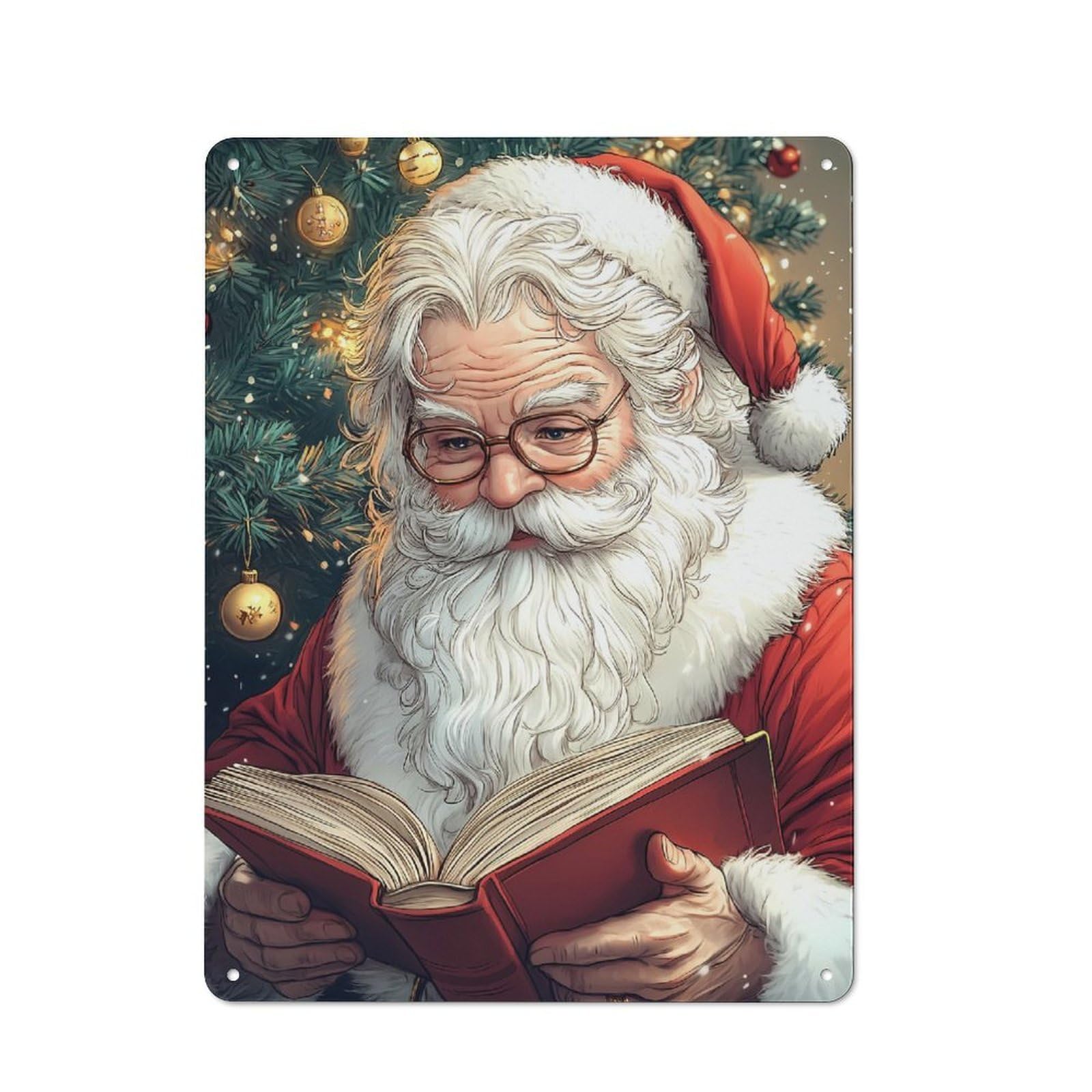 Junmoney Santa Claus Reading Christmas Funny Metal Plaque 40X30cm With For Garage Wall, Retro Decor, For Garage Decor Collectors Refreshing A Room In Autumn