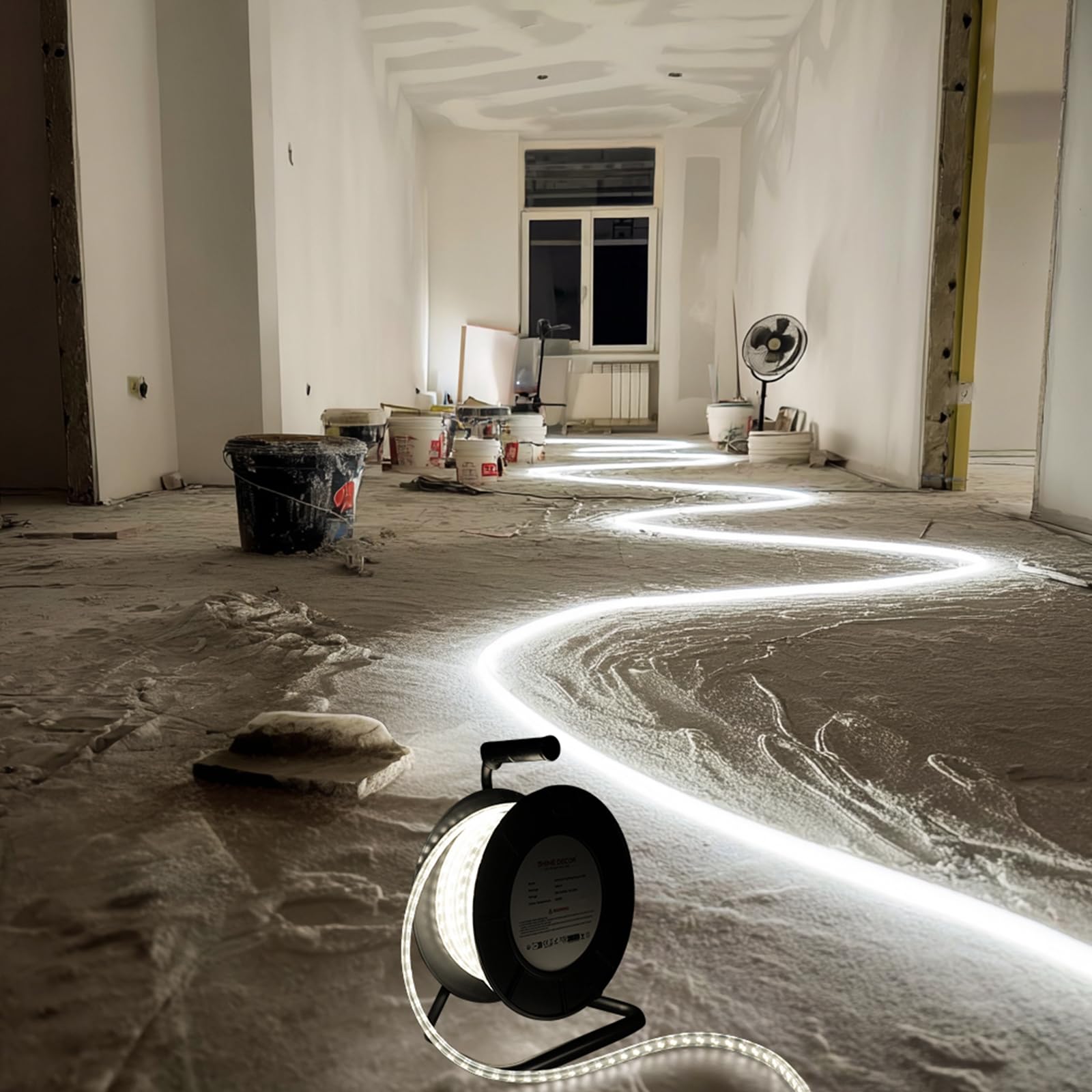 Shine Decor Striscia LED da 10 m, 100 W, 13000 lm, IP65, impermeabile, adatta a 70 m, per costruzione, garage, luogo di lavoro, giardino, materiali di costruzione (bianco neutro 4000 K, 10 m senza