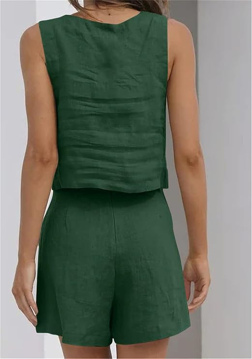 Womens 2 Piece Outfits Sleeveless Crop Tank Tops Lounge Sets