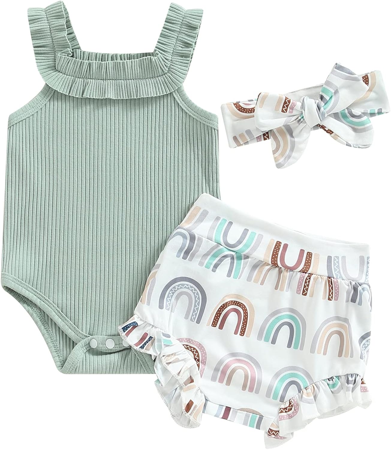 Trajes de verano para niñas pequeñas, sin mangas, de punto acanalado, halter, pantalones cortos, ropa para recién nacidos, conjunto de 3 piezas