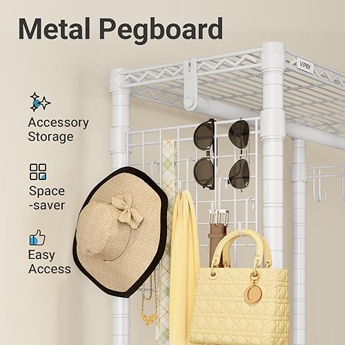 Miniatura 2 de VIPEK R1 - Perchero rodante con organizador de tablero de clavijas, armario portátil para colgar ropa con ruedas bloqueables y cesta extraíble,